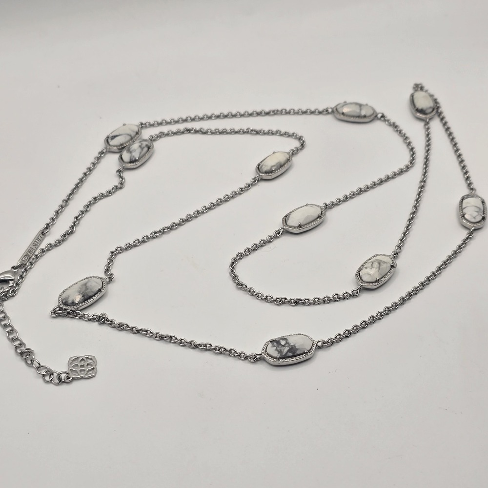 Kendra Scott Kellie Long Station Necklace Silver White Howlite Magnesite Layerin